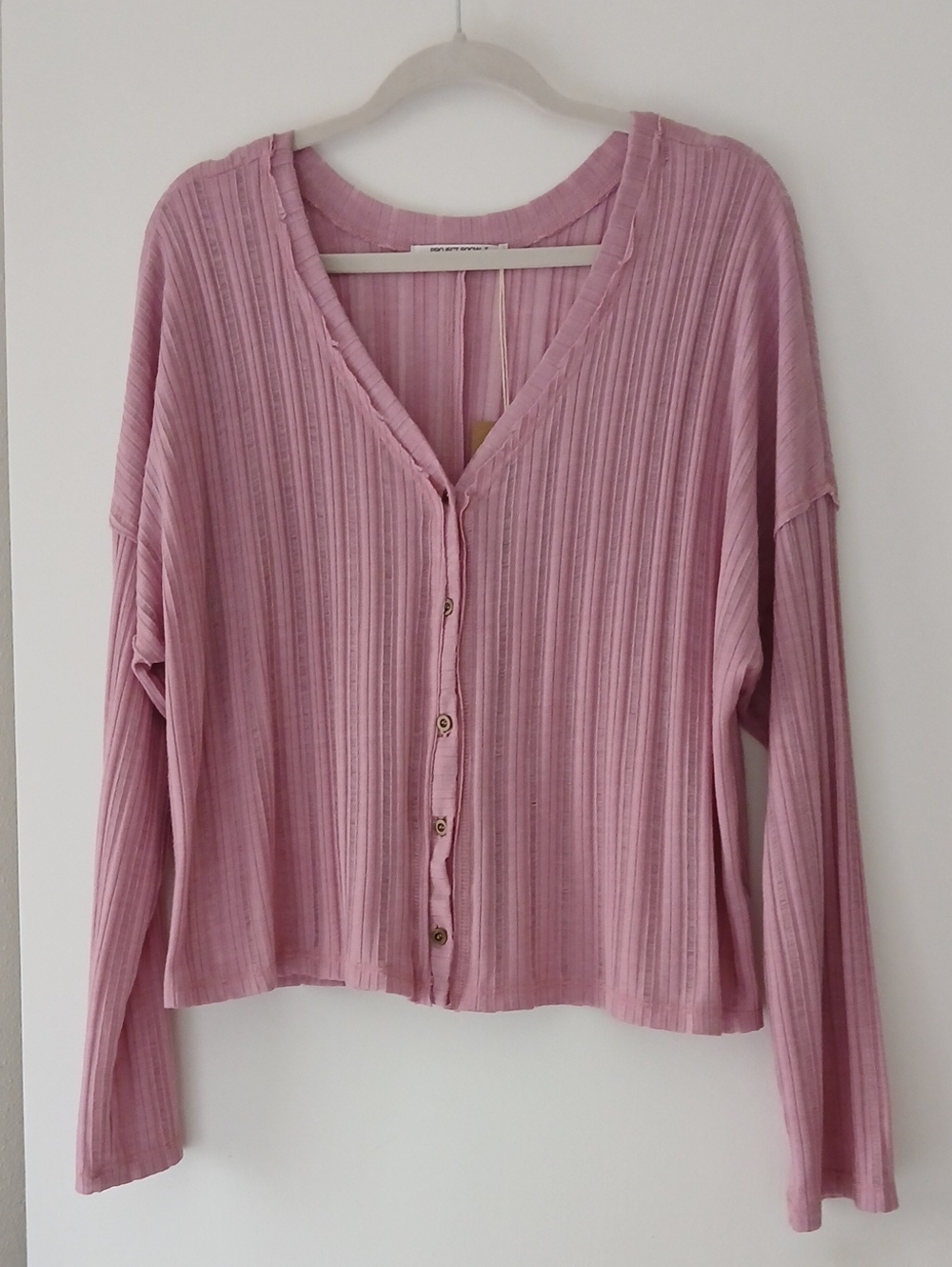 Project Social T Dusty Rose Ribbed Button-Front Cardigan Nwt Medium